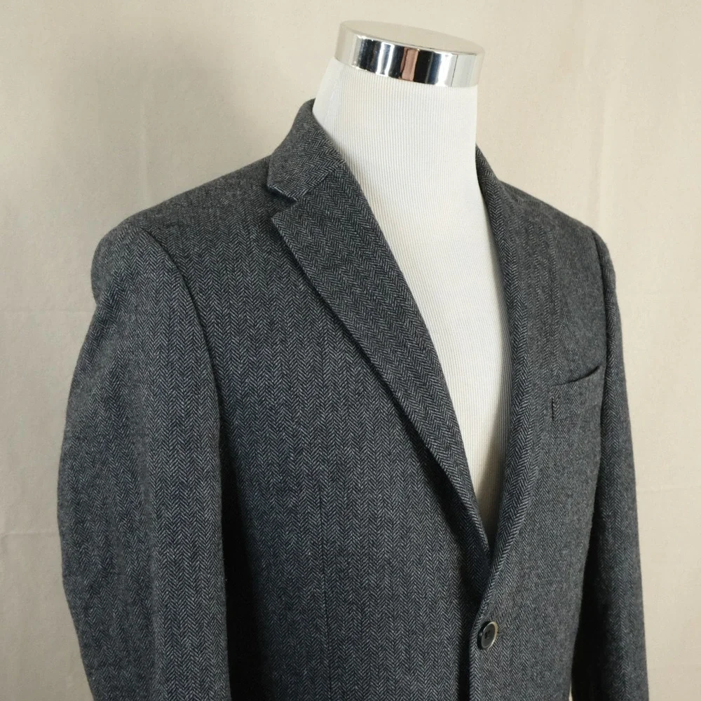 Tommy Hilfiger 38S Blazer Wool Blend Grey Herringbone Two Button Double Vented